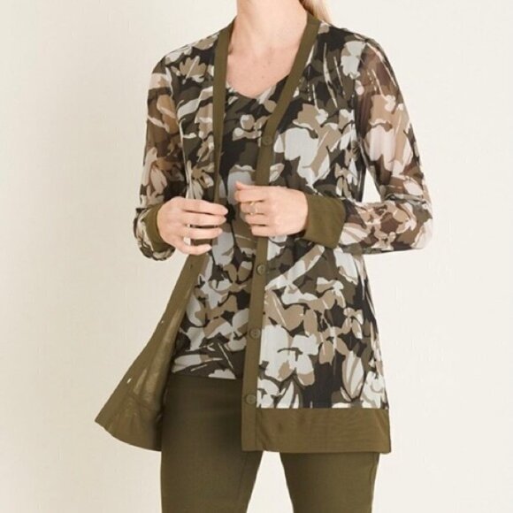 Chico's Tops - Chico's Green Camo Floral Cardigan Size MP
